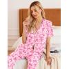 Ekouaer Women Pajamas Set Button Down Sleepwear Short Sleeve Nightwear with Long Pants Soft Pjs Set S-XXL(Pink Bow Tie)
