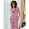 Ekouaer Women Pajamas Set Button Down Sleepwear Short Sleeve Nightwear with Long Pants Soft Pjs Set S-XXL(Pink Leopard An367)