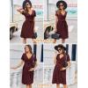 Ekouaer Women Short Sleeve Maternity Nursing Dress Casual V Neck Breastfeeding Loungewear Ribbed Knit Pregnancy Dresses S-XXL(Dark Red)