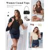 Ekouaer Women Short Sleeve Shirts Lightweight Basic Tops Ribbed Knit Outfit Tees Crew Neck T-Shirts Work Out Blouse(Beige/Brown/Black)