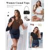 Ekouaer Women Short Sleeve Shirts Lightweight Basic Tops Ribbed Knit Outfit Tees Crew Neck T-Shirts Work Out Blouse(Black/Brown/White)
