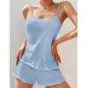 Ekouaer Womens Cami Pajama Sets 2 Piece Ribbed Knit PJs Soft Lingerie Sleeveless Tank Top and Shorts Camisole Lounge Set(Light Blue)