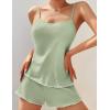 Ekouaer Womens Cami Pajama Sets 2 Piece Ribbed Knit PJs Soft Lingerie Sleeveless Tank Top and Shorts Camisole Lounge Set(Light Green)