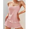 Ekouaer Womens Cami Pajama Sets 2 Piece Ribbed Knit PJs Soft Lingerie Sleeveless Tank Top and Shorts Camisole Lounge Set(Light Pink)
