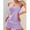 Ekouaer Womens Cami Pajama Sets 2 Piece Ribbed Knit PJs Soft Lingerie Sleeveless Tank Top and Shorts Camisole Lounge Set(Lilac)
