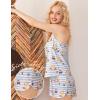 Ekouaer Womens Cami Pajama Sets Soft Shorts Lingerie Set Camisole 2 Piece Cami Shorts Pj Nightwear(Blue Striped Teddy)