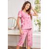 Ekouaer Women’s Pajama Set 2 Piece Short Sleeve Capri Pj Sets V Neck Loungewear Sleepwear with Pockets S-3XL(Donut)