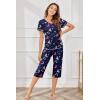 Ekouaer Women’s Pajama Set 2 Piece Short Sleeve Capri Pj Sets V Neck Loungewear Sleepwear with Pockets S-3XL(Flowers Rainbow)