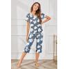 Ekouaer Women’s Pajama Set 2 Piece Short Sleeve Capri Pj Sets V Neck Loungewear Sleepwear with Pockets S-3XL(Gray White)