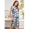 Ekouaer Women’s Pajama Set 2 Piece Short Sleeve Capri Pj Sets V Neck Loungewear Sleepwear with Pockets S-3XL(Gray White)
