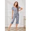 Ekouaer Women’s Pajama Set 2 Piece Short Sleeve Capri Pj Sets V Neck Loungewear Sleepwear with Pockets S-3XL(Little Owls)