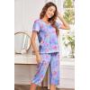Ekouaer Women’s Pajama Set 2 Piece Short Sleeve Capri Pj Sets V Neck Loungewear Sleepwear with Pockets S-3XL(Mermaid)