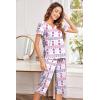 Ekouaer Women’s Pajama Set 2 Piece Short Sleeve Capri Pj Sets V Neck Loungewear Sleepwear with Pockets S-3XL(Pentagram Flower)
