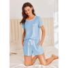 Ekouaer Womens Pajama Set Ribbed Knit Soft Shorts Pjs Summer Sleepwear Two Piece Casual Lounge Sets with Drawstring & Pockets(Clear Blue)