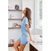 Ekouaer Womens Pajama Set Ribbed Knit Soft Shorts Pjs Summer Sleepwear Two Piece Casual Lounge Sets with Drawstring & Pockets(Clear Blue)