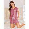 Ekouaer Womens Pajama Set Ribbed Knit Soft Shorts Pjs Summer Sleepwear Two Piece Casual Lounge Sets with Drawstring & Pockets(Dark Pink)