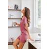 Ekouaer Womens Pajama Set Ribbed Knit Soft Shorts Pjs Summer Sleepwear Two Piece Casual Lounge Sets with Drawstring & Pockets(Dark Pink)