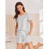 Ekouaer Womens Pajama Set Ribbed Knit Soft Shorts Pjs Summer Sleepwear Two Piece Casual Lounge Sets with Drawstring & Pockets(Light Gray)