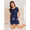 Ekouaer Womens Pajama Set Ribbed Knit Soft Shorts Pjs Summer Sleepwear Two Piece Casual Lounge Sets with Drawstring & Pockets(Navy Blue)