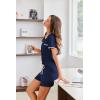 Ekouaer Womens Pajama Set Ribbed Knit Soft Shorts Pjs Summer Sleepwear Two Piece Casual Lounge Sets with Drawstring & Pockets(Navy Blue)