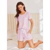 Ekouaer Womens Pajama Set Ribbed Knit Soft Shorts Pjs Summer Sleepwear Two Piece Casual Lounge Sets with Drawstring & Pockets(Pink)