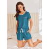 Ekouaer Womens Pajama Set Ribbed Knit Soft Shorts Pjs Summer Sleepwear Two Piece Casual Lounge Sets with Drawstring & Pockets(Slate Teal)