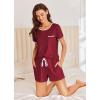 Ekouaer Womens Pajama Set Ribbed Knit Soft Shorts Pjs Summer Sleepwear Two Piece Casual Lounge Sets with Drawstring & Pockets(Wine Red)