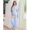 Ekouaer Women’s Pajama Sets Button Down Loungewear Short Sleeve Sleepwear 2 Piece Pants Pjs Set with Pockets S-XXL(Blue Curve)