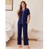 Ekouaer Women’s Pajama Sets Button Down Loungewear Short Sleeve Sleepwear 2 Piece Pants Pjs Set with Pockets S-XXL(Navy Blue)