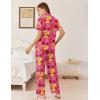 Ekouaer Women’s Pajama Sets Button Down Loungewear Short Sleeve Sleepwear 2 Piece Pants Pjs Set with Pockets S-XXL(Red Flowers)