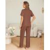 Ekouaer Womens Pajama Sets Button Down Pjs 2 Piece Short Sleeve Sleepwear with Pants Soft Loungewear(Brown)