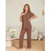 Ekouaer Womens Pajama Sets Button Down Pjs 2 Piece Short Sleeve Sleepwear with Pants Soft Loungewear(Brown)