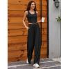 Ekouaer Women’s Pajamas 2 Piece Lounge Set Ribbed Knit Loungewear Sleeveless Tank Top Wide Leg Pants(Black)