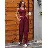 Ekouaer Women’s Pajamas 2 Piece Lounge Set Ribbed Knit Loungewear Sleeveless Tank Top Wide Leg Pants(Burgundy)