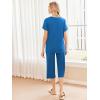 Ekouaer Women’s Pajamas Set Short Sleeve Top With Capri Pants Pjs 2 PIece Lounge & Sleepwear Set S-XXL(Blue)
