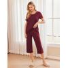Ekouaer Women’s Pajamas Set Short Sleeve Top With Capri Pants Pjs 2 PIece Lounge & Sleepwear Set S-XXL(Deep Red)