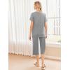 Ekouaer Women’s Pajamas Set Short Sleeve Top With Capri Pants Pjs 2 PIece Lounge & Sleepwear Set S-XXL(Gray)