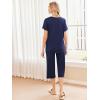 Ekouaer Women’s Pajamas Set Short Sleeve Top With Capri Pants Pjs 2 PIece Lounge & Sleepwear Set S-XXL(Navy Blue)