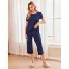 Ekouaer Women’s Pajamas Set Short Sleeve Top With Capri Pants Pjs 2 PIece Lounge & Sleepwear Set S-XXL(Navy Blue)
