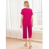 Ekouaer Women’s Pajamas Set Short Sleeve Top With Capri Pants Pjs 2 PIece Lounge & Sleepwear Set S-XXL(Rose Red)