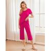 Ekouaer Women’s Pajamas Set Short Sleeve Top With Capri Pants Pjs 2 PIece Lounge & Sleepwear Set S-XXL(Rose Red)