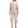Ekouaer Women’s Pajamas Set Short Sleeve Top With Capri Pants Pjs Lounge & Sleepwear Set S-XXL(01 White/Pink Floral)