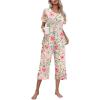 Ekouaer Women’s Pajamas Set Short Sleeve Top With Capri Pants Pjs Lounge & Sleepwear Set S-XXL(01 White/Pink Floral)