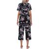 Ekouaer Women’s Pajamas Set Short Sleeve Top With Capri Pants Pjs Lounge & Sleepwear Set S-XXL(0-black With Pink Floral)