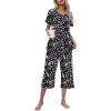 Ekouaer Women’s Pajamas Set Short Sleeve Top With Capri Pants Pjs Lounge & Sleepwear Set S-XXL(0-black With White Dot)