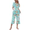 Ekouaer Women’s Pajamas Set Short Sleeve Top With Capri Pants Pjs Lounge & Sleepwear Set S-XXL(0-green With Orange Flower)