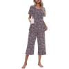 Ekouaer Women’s Pajamas Set Short Sleeve Top With Capri Pants Pjs Lounge & Sleepwear Set S-XXL(0-grey With Floral Print)