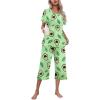 Ekouaer Women’s Pajamas Set Short Sleeve Top With Capri Pants Pjs Lounge & Sleepwear Set S-XXL(Avocado Green/Leaf)