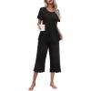 Ekouaer Women’s Pajamas Set Short Sleeve Top With Capri Pants Pjs Lounge & Sleepwear Set S-XXL(Black)