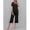 Ekouaer Women’s Pajamas Set Short Sleeve Top With Capri Pants Pjs Lounge & Sleepwear Set S-XXL(Black)